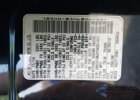 2015 Infiniti Qx70 z USA, uszkodzony, nr VIN JN8CS1MU2FM381401